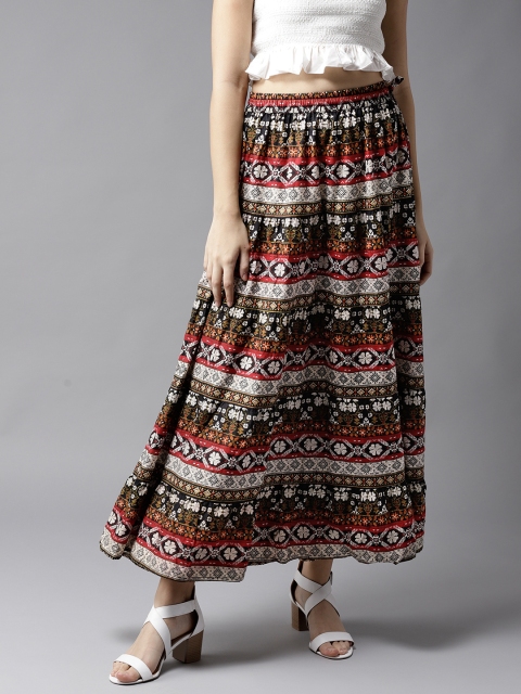 

Moda Rapido Multicoloured Printed Maxi Flared Pure Cotton Skirt, Multi
