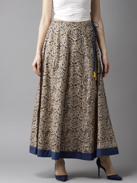 

Moda Rapido Women Beige & Blue Printed Maxi Flared Skirt