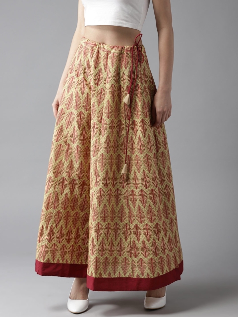 

Moda Rapido Beige & Maroon Printed Maxi Flared Skirt