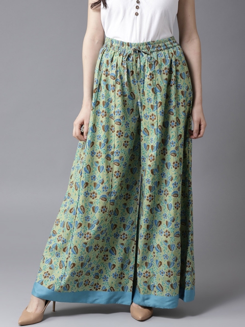 

Moda Rapido Women Green & Blue Printed Flared Palazzos