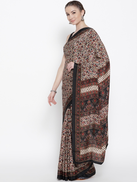 

Drape Stories Cream-Coloured & Black Printed Saree