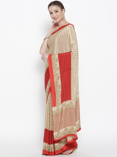 

Drape Stories Beige & Red Printed Saree