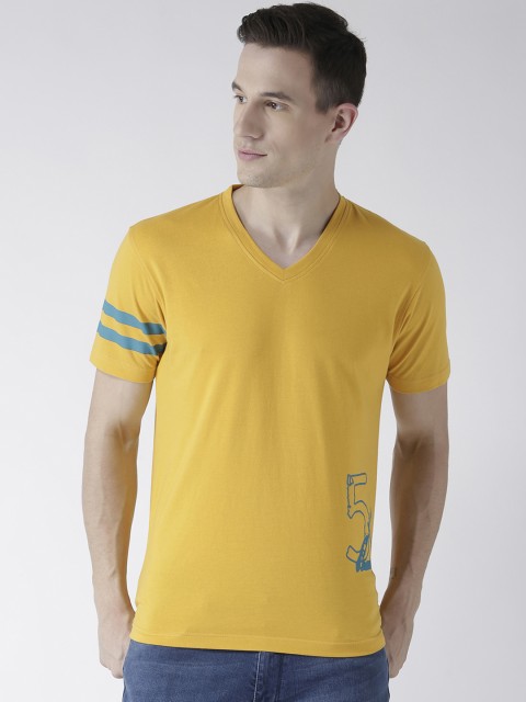 

Club York Men Yellow Printed Round Neck T-shirt