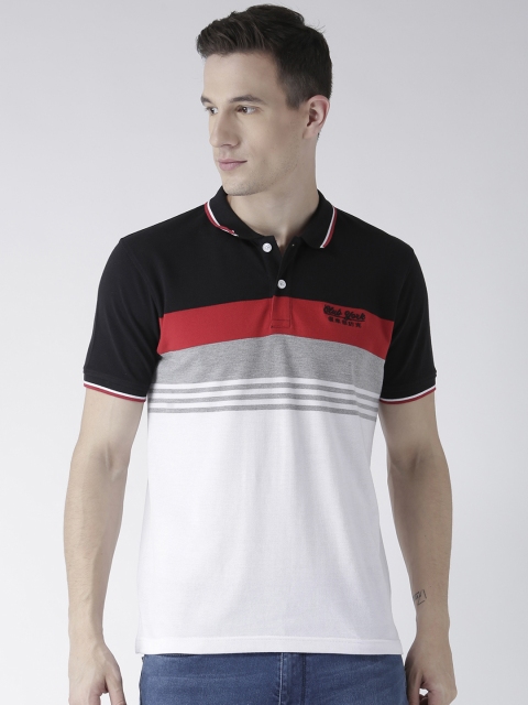 

Club York Men Black Striped Polo Collar T-shirt