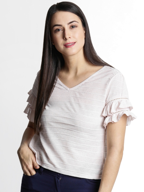 

Honey by Pantaloons Women Peach-Coloured Self Design Top