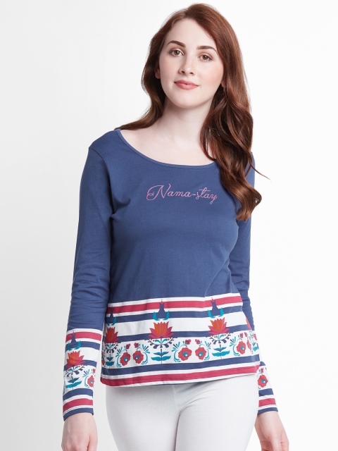 

Ajile by Pantaloons Women Blue Printed Pure Cotton Top