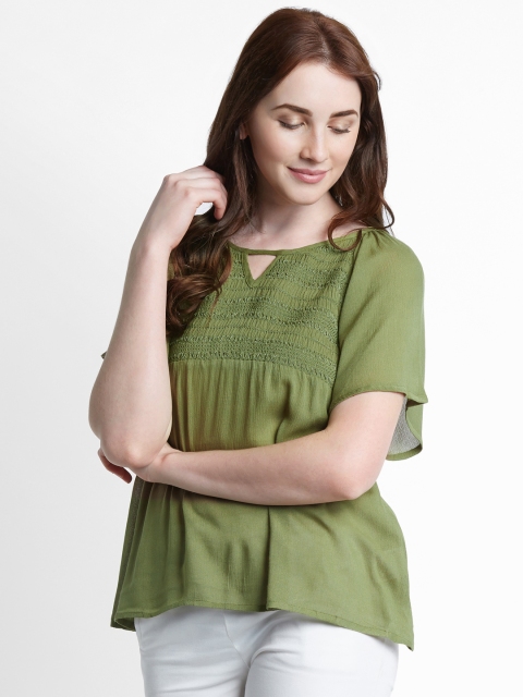 

Honey by Pantaloons Women Olive Green Solid Top