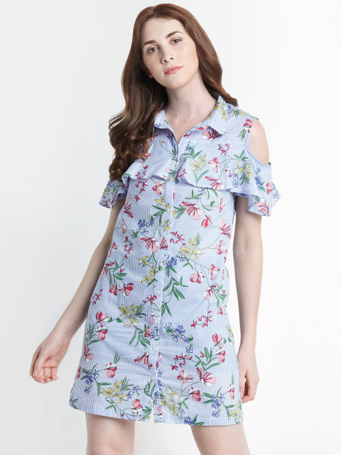 

Honey by Pantaloons Women Blue Printed Shirt Style Dress
