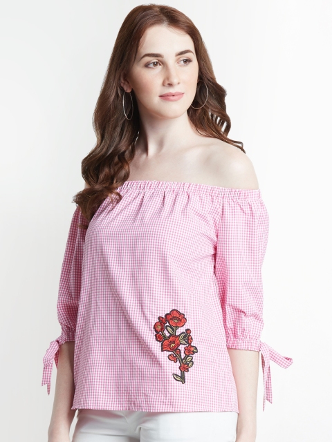 

Honey by Pantaloons Women Pink Checked Bardot Top