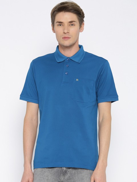 

Raymond Men Blue Solid Polo Collar T-shirt with Chest Pocket