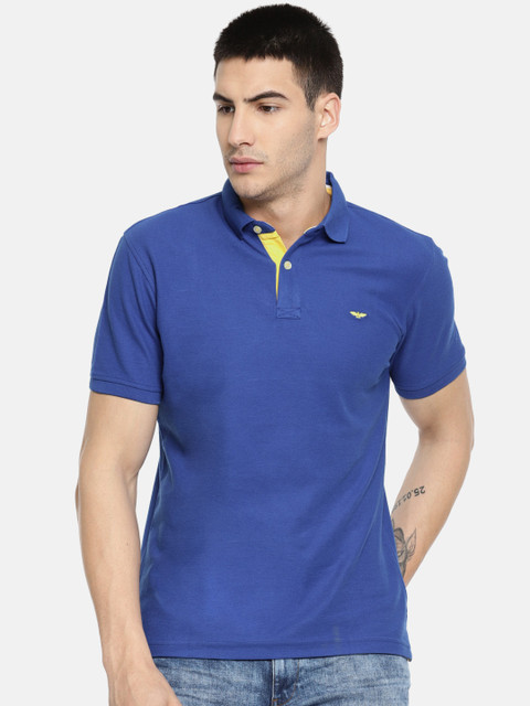

Park Avenue Men Blue Solid Polo Collar T-shirt