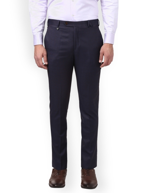 

Park Avenue Men Brown & Navy Blue Regular Fit Checked Formal Trousers