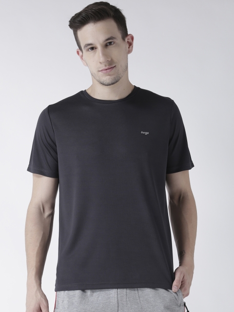 

berge Men Grey Solid Round Neck T-shirt