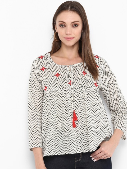

Bhama Couture Women Black Printed Boxy Pure Cotton Top
