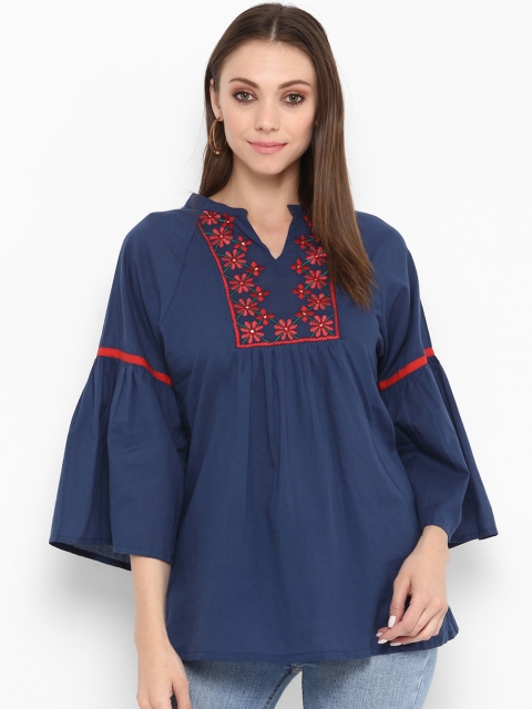 

Bhama Couture Women Navy Blue Printed Pure Cotton Top