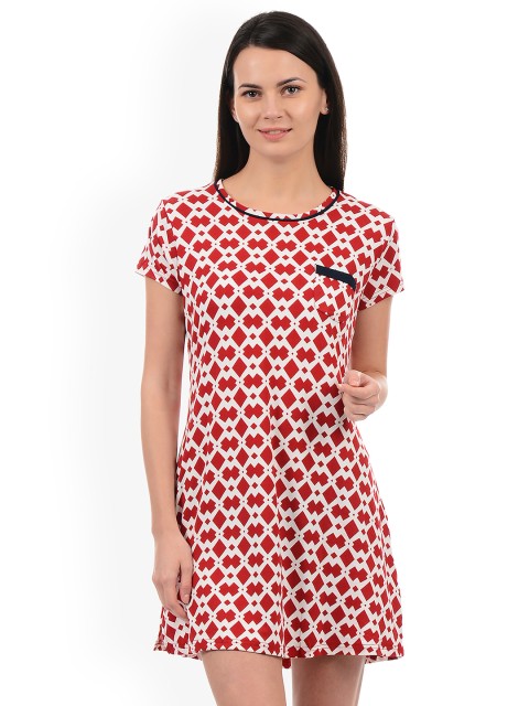 

Sweet Dreams Maroon & White Printed Nightdress 231618