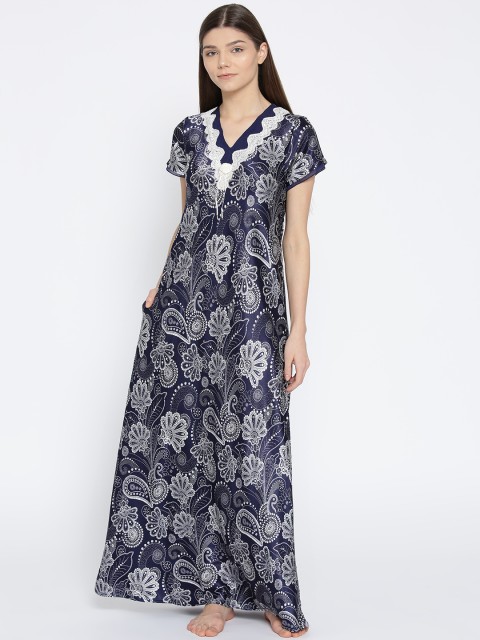 

Sweet Dreams Navy Blue & White Printed Maxi Nightdress