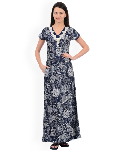 

Sweet Dreams Navy Blue & Peach-Coloured Printed Nightdress