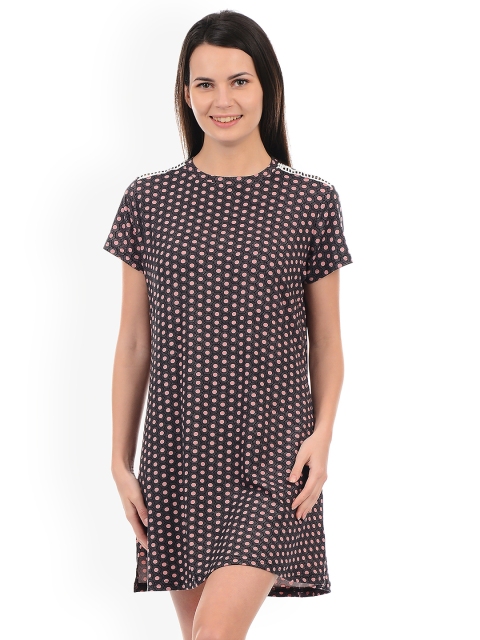 

Sweet Dreams Black & Peach-Coloured Printed Nightdress 231518