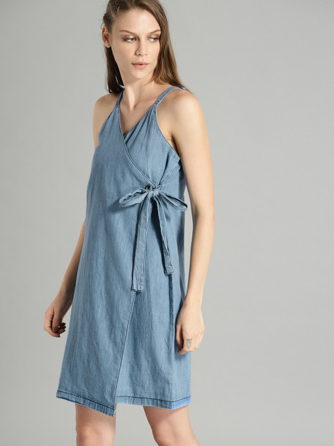 

Roadster Women Blue Denim Wrap Dress