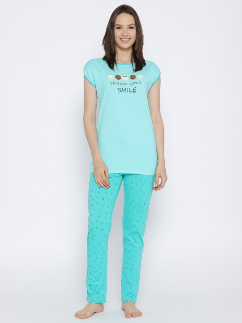 

MADAME M SECRET Women Blue Printed Night Suit S8S30075 039