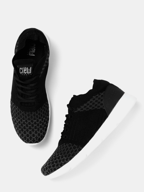 

Crew STREET Men Black & Charcoal Grey Woven Design Running Shoes