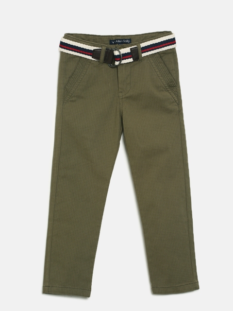 

Allen Solly Junior Boys Olive Green Slim Fit Solid Regular Trousers