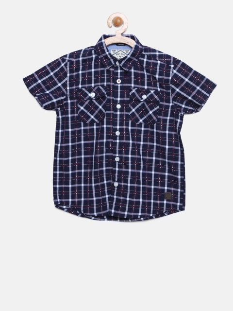 

Allen Solly Junior Boys Navy Blue Regular Fit Checked Casual Shirt