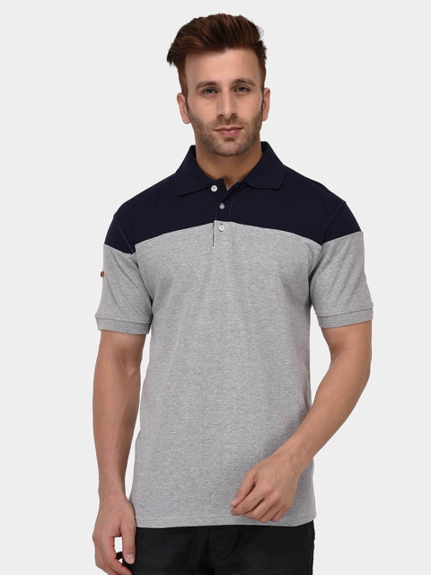 

The Dry State Men Grey Colourblocked Polo Collar T-shirt