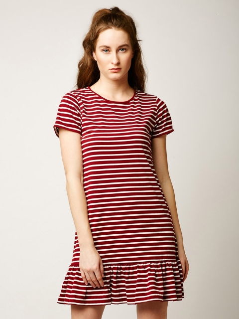 

Miss Chase Women Maroon & White Striped A-Line Dress