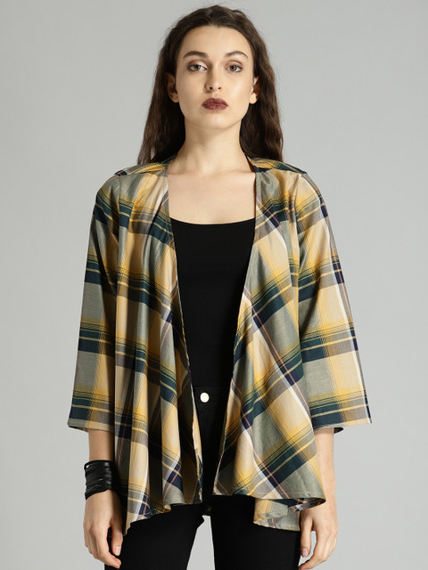 

Roadster Time Travlr Yellow & Green Checked Open Front Shrug