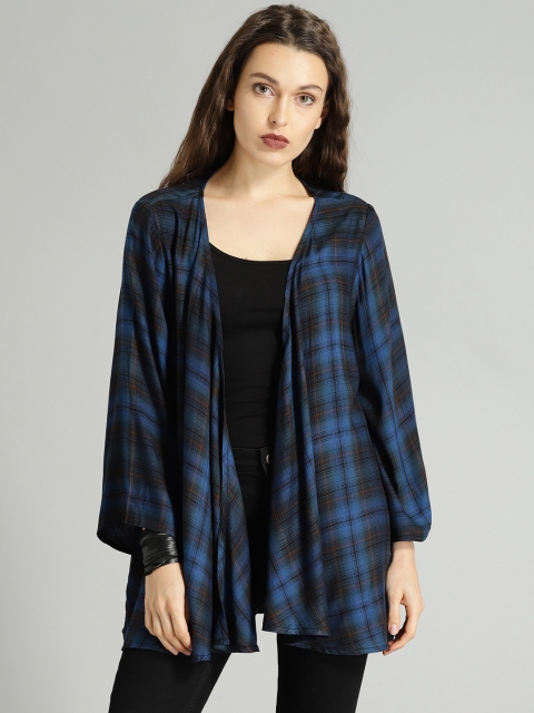 

Roadster Time Travlr Blue & Black Checked Open Front Shrug