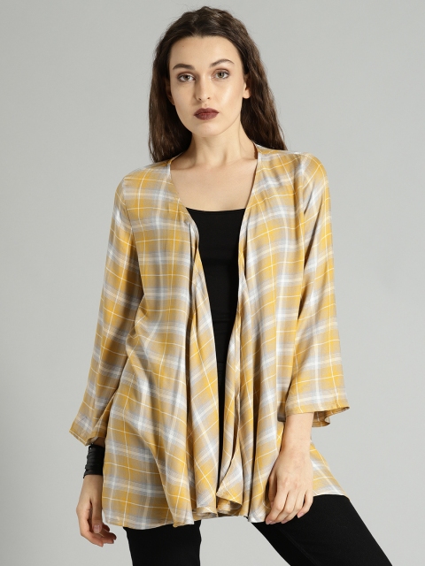 

Roadster Time Travlr Mustard Yellow & Grey Checked Open Front Shrug