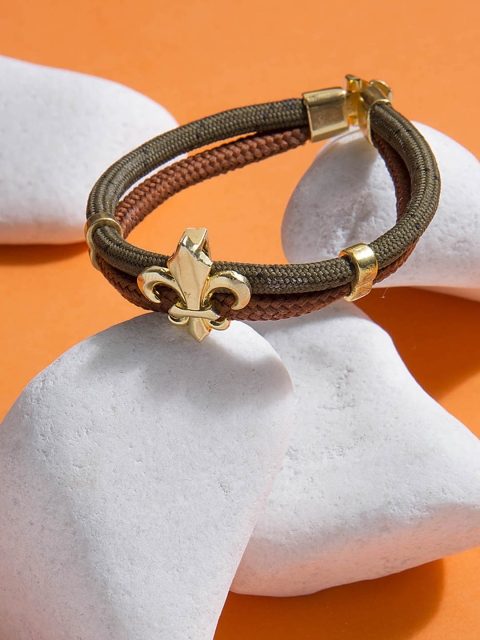 

Dare by Voylla Men Green & Rust Fabric Gold-Plated Handcrafted Wraparound Bracelet