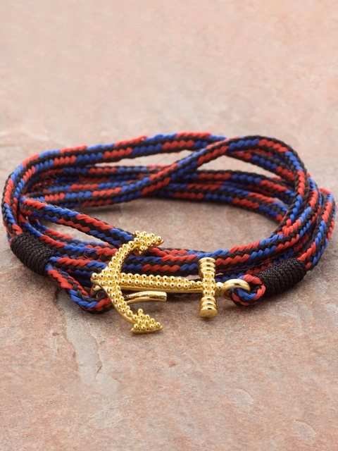 

Dare by Voylla Men Red & Black Brass Gold-Plated Handcrafted Wraparound Bracelet