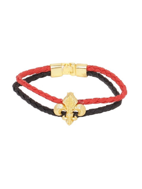 

Dare by Voylla Men Red & Black Fabric Gold-Plated Handcrafted Wraparound Bracelet