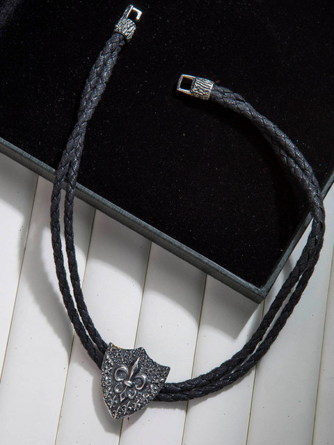 

Dare by Voylla Black Fabric Silver-Plated Handcrafted Wraparound Bracelet