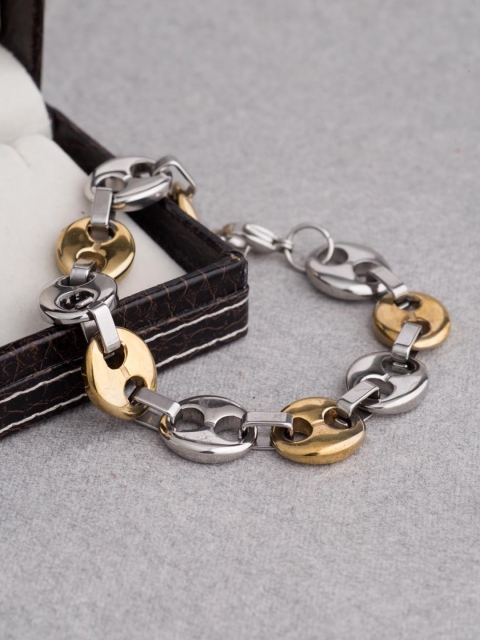 

Dare by Voylla Men Silver-Toned & Gold-Toned Stainless Steel Silver-Plated Handcrafted Link Bracelet