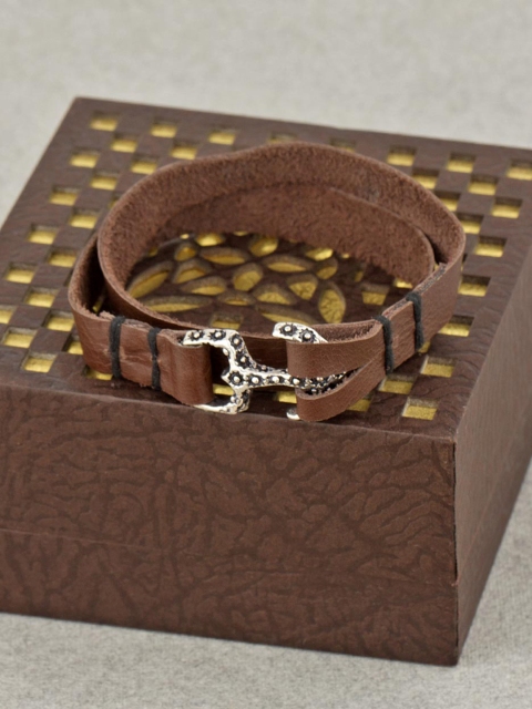 

Dare by Voylla Brown Brass Silver-Plated Handcrafted Wraparound Bracelet