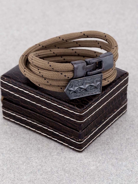 

Dare by Voylla Men Brown & Silver-Toned Fabric Rhodium-Plated Handcrafted Wraparound Bracelet