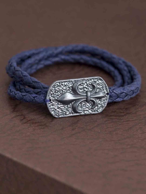 

Dare by Voylla Blue Fabric Rhodium-Plated Handcrafted Wraparound Bracelet