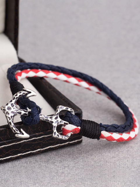 

Dare by Voylla Men Blue & Red Brass Silver-Plated Handcrafted Wraparound Bracelet