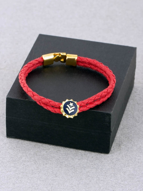 

Dare by Voylla Men Red & Gold-Toned Leather Gold-Plated Handcrafted Wraparound Bracelet