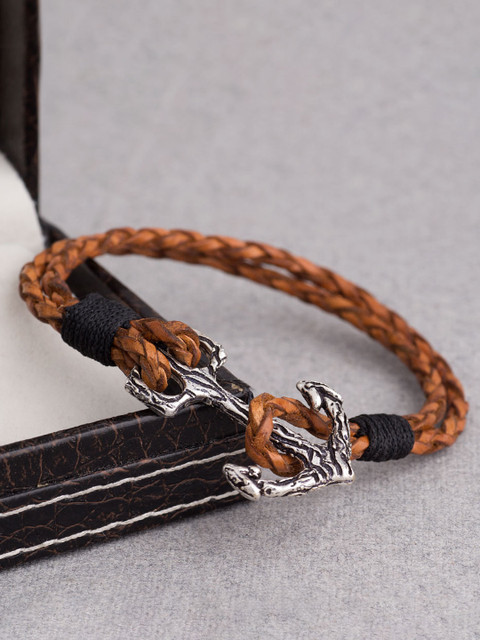 

Dare by Voylla Brown Brass Silver-Plated Handcrafted Wraparound Bracelet