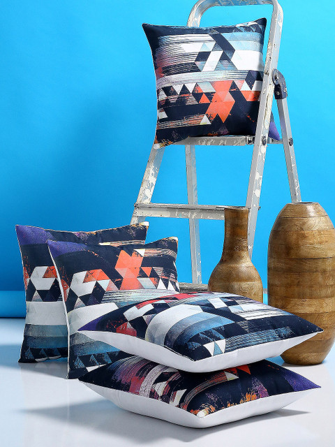 

Alina decor Blue Set of 5 Geometric Square Cushion Covers