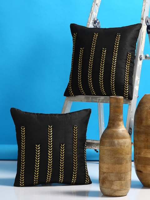 

Alina decor Black Set of 2 Solid Square Cushion Covers
