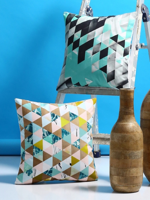 

Alina decor Multicoloured Set of 2 Geometric Square Cushion Covers, Multi