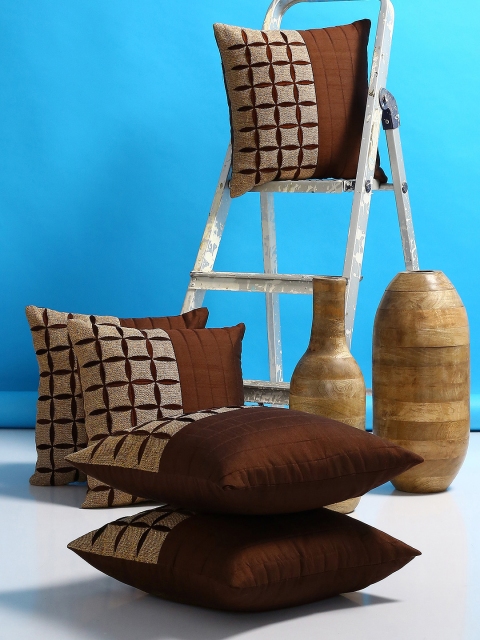 

Alina decor Beige & Brown Set of 5 Striped Square Cushion Covers
