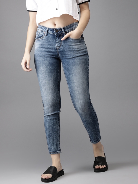 

HERE&NOW Women Blue Skinny Fit Mid-Rise Cropped Clean Look Stretchable Jeans