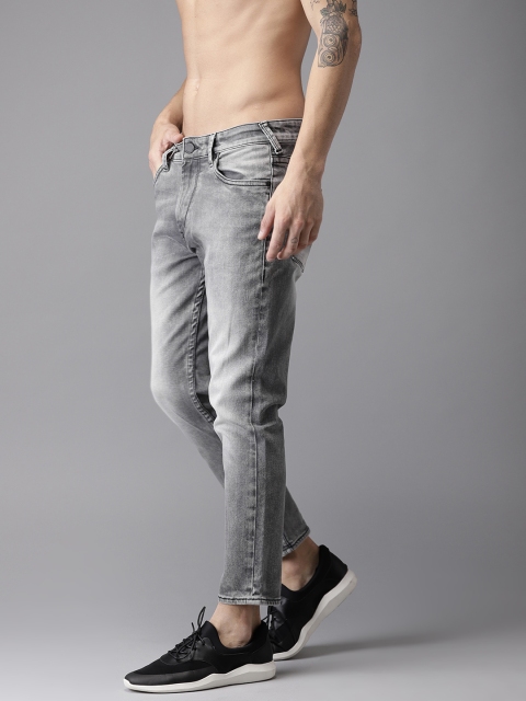 

HERE&NOW Men Grey Slim Fit Mid-Rise Cropped Clean Look Stretchable Jeans